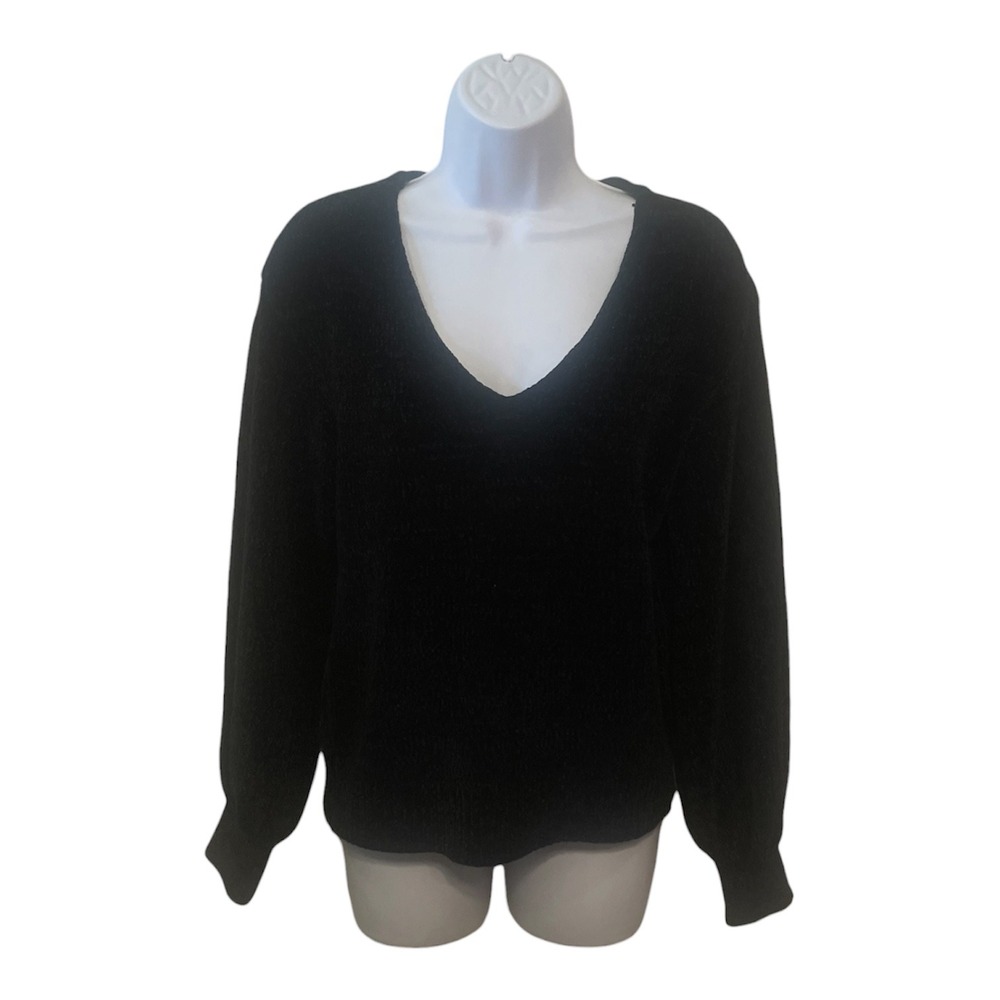 Tommy Bahama Womens Black Chenille‎ V-Neck Sweater Recycled Polyester XS